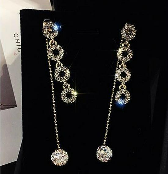 European & American Rhinestone Crystal Clay Tassel Stud Earrings