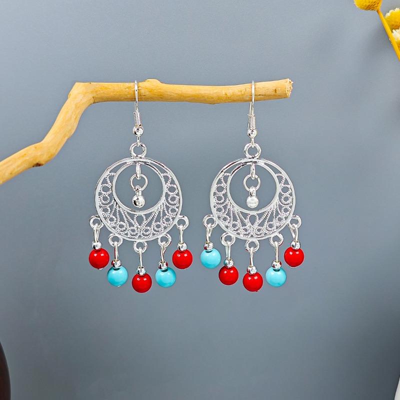 

Few Creative Geometric Earrings, Vintage Bohemian Tassel Turquoise Earrings