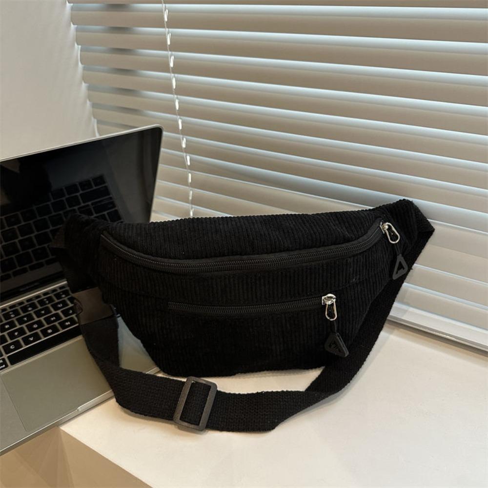 Modische Große Kapazität Hüfttasche Braun Cord Anti-Diebstahl Brusttasche Umhängetasche Damen