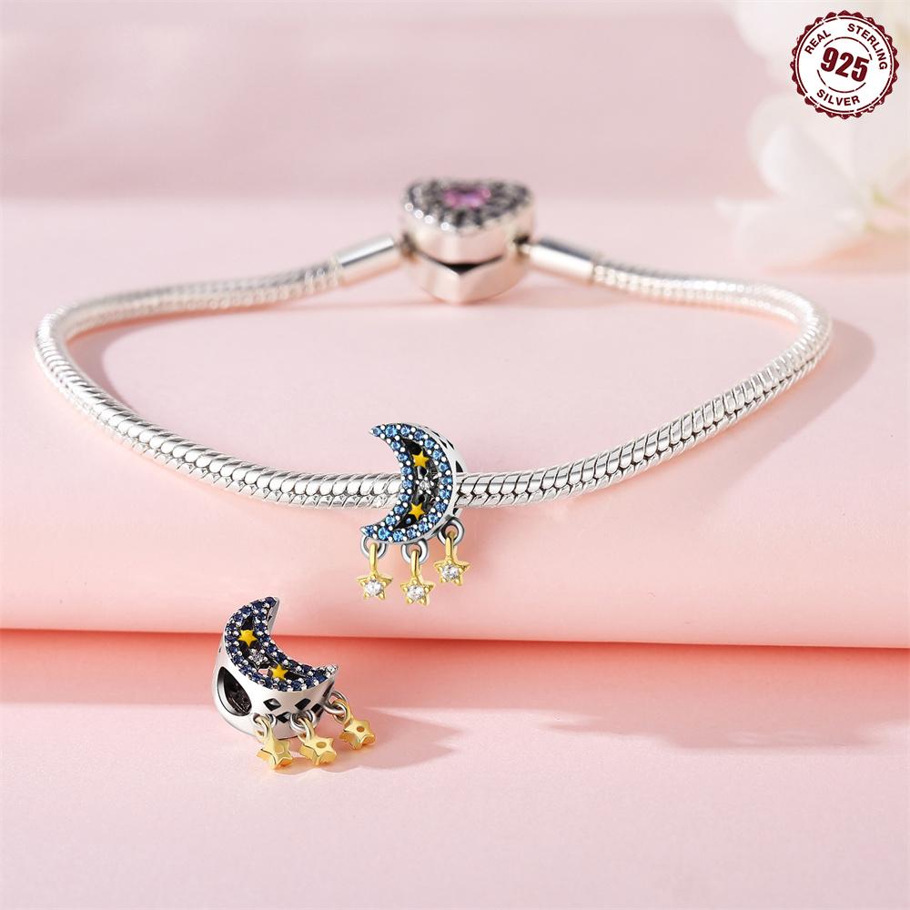 Bead Components Copper Metal Charm Bead Components Authentic Original Zircon Blue Moon Star Sun Bead Components Compatible With Bracelet High Quality