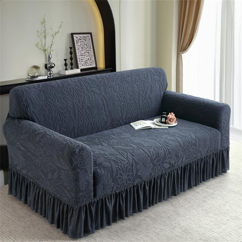 Jacquard Solid Color Sofa Cover With Skirt Non-slip Stretch Couch Cover for Bedroom Office Living Room Home Decor