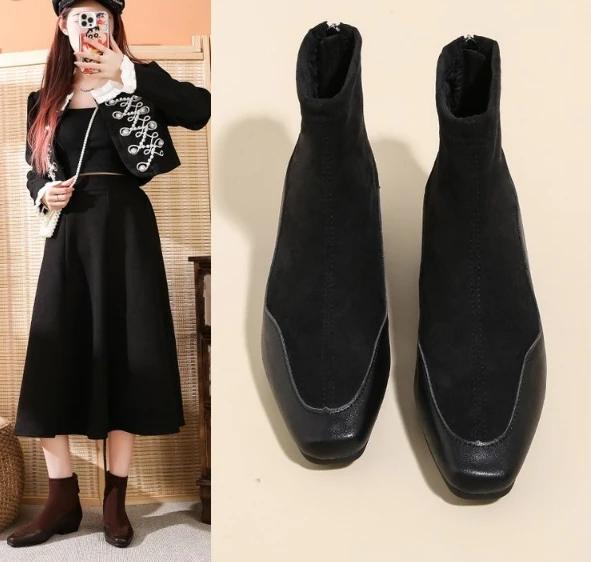 Fashion Fashion New Women Split Toe Chelsea Boots Fashion Slim Slip On Boots Women Chunky Heel Platform Ankle Boots Mujer Booties Botas