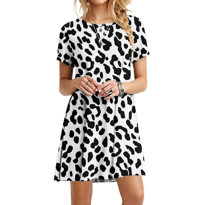 3D Printed Women s Loose O-Neck Pullover Dress Flower Butterfly Print Comfortable Casual Short Sleeved Dress 5XL