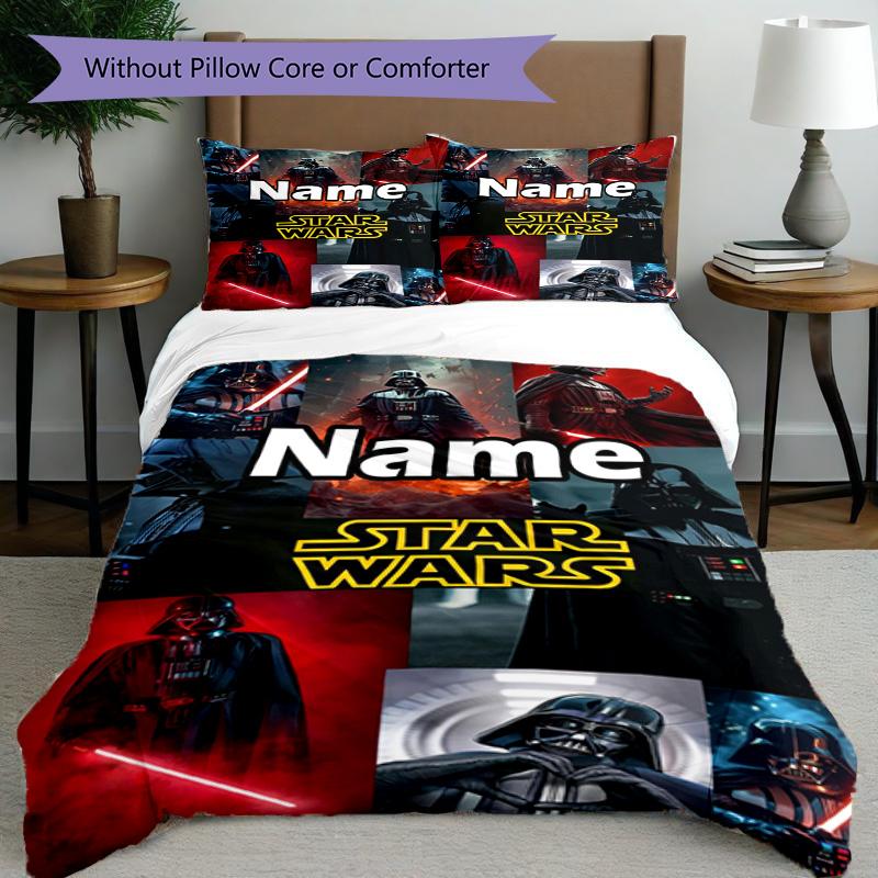3-delige dekbedovertrekset (1*Dekbedovertrek + 2*Kussensloop, Zonder Vulling), Beddengoed Set met Gepersonaliseerde Naam en Star Wars Patroon, Home Slaapkamer Decoratie Cadeau