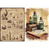 Retro Botanical Lab Material Paper: 10 Sheets of Flowers, Plants, Bottles Aged Pattern Decor