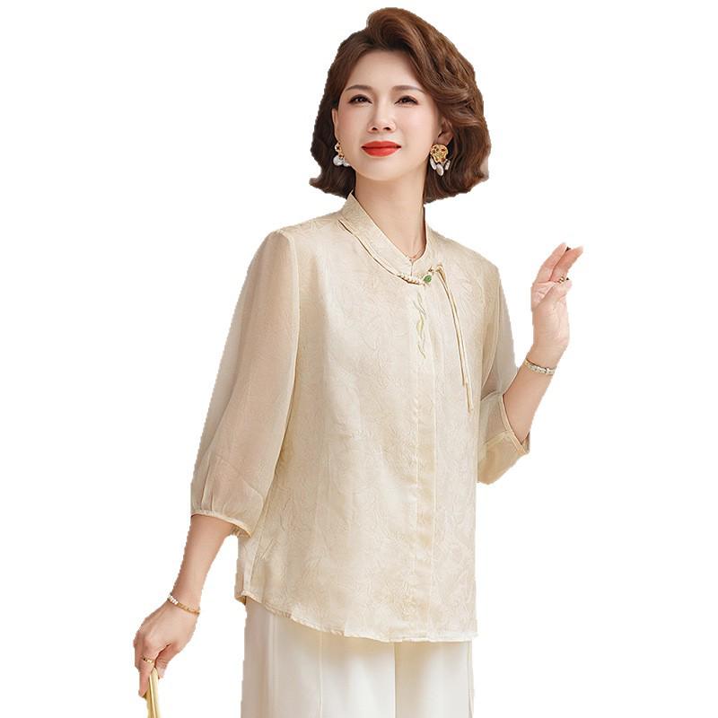 Stylish Chiffon Mid-Sleeve Top for Middle-Aged Women - Lightweight Summer Wear