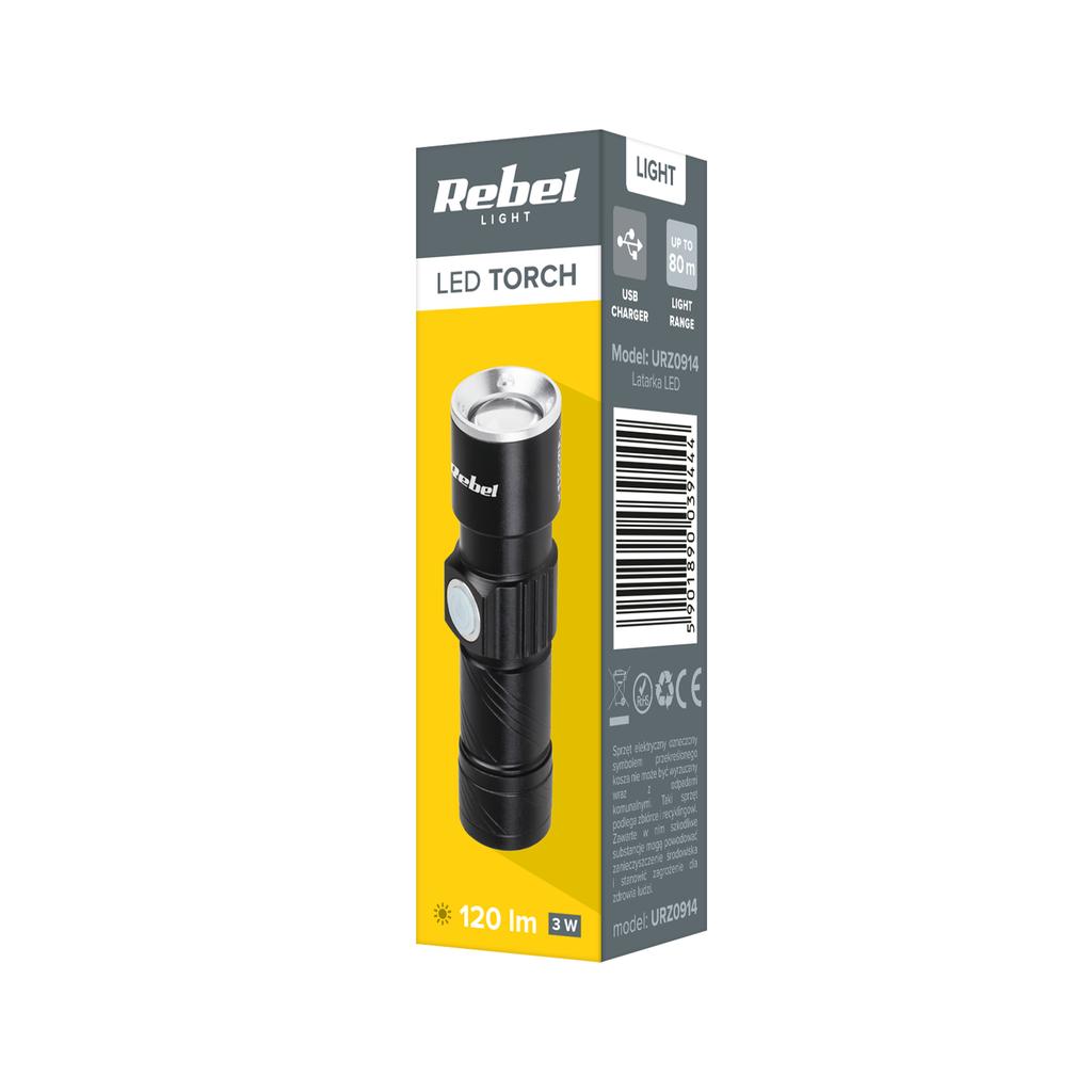 3W LED-Taschenlampe, 80 m Reichweite, 350mAh Akku, 120lm, Aluminium