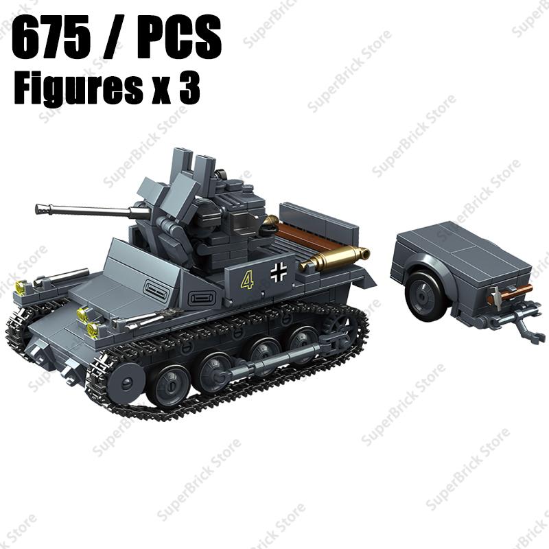 WW2 Germany PzKpfw I Anti-Aircraft Tank Self-Propelled Anti-aircraft Gun Tracked Tractor Armored Model Building Blocks Set Toys