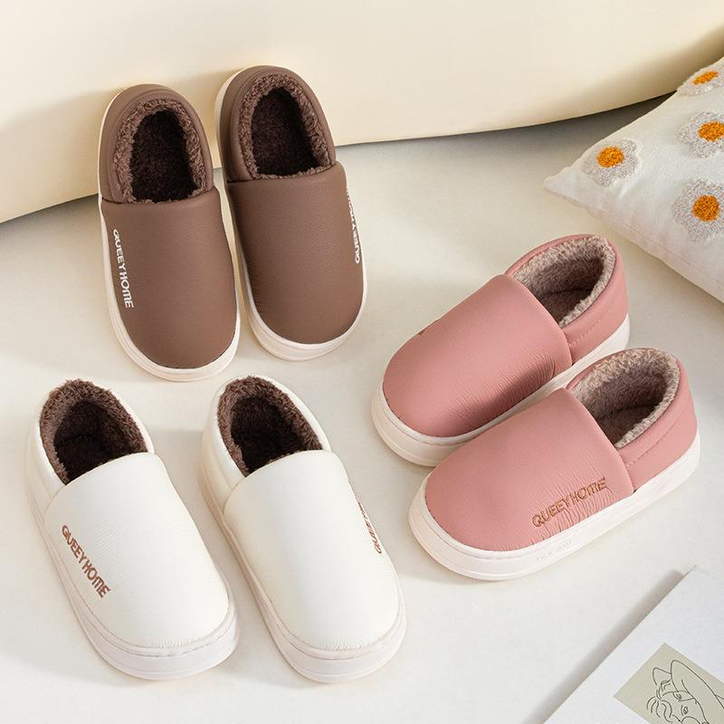 Indoor Couple Cotton Drag Men's Warm Winter Cotton Waterproof Outer Wear Slippers Home Non-slip Winter Velvet Men's Thick Bottom