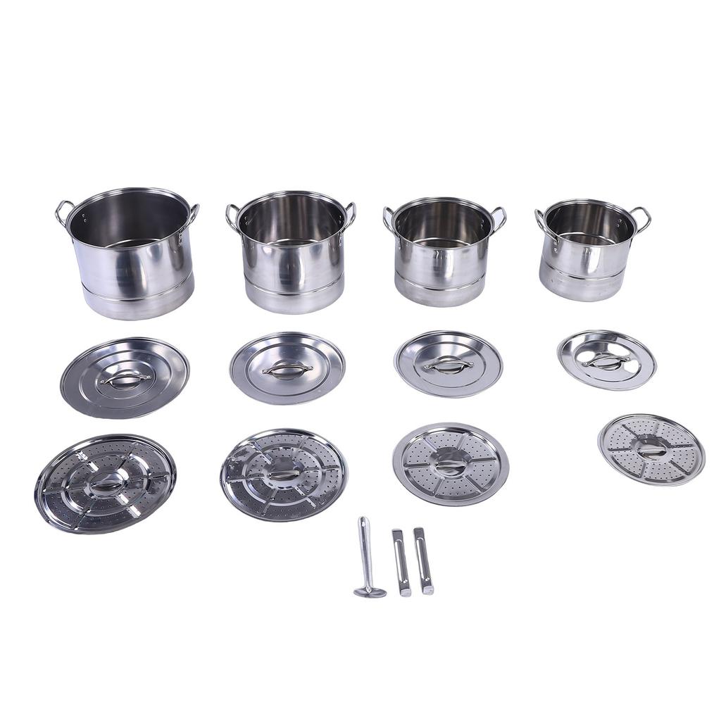 4PCS Stock Pot Set Stainless Steel Induction Cookware Soup Pot with Steam Rack for Kitchen Cooking