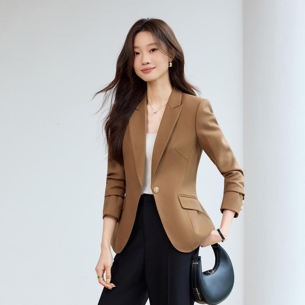 2025 Women's Slim Fit Black Blazer: High-End, Petite, Casual Suit for Spring and Autumn