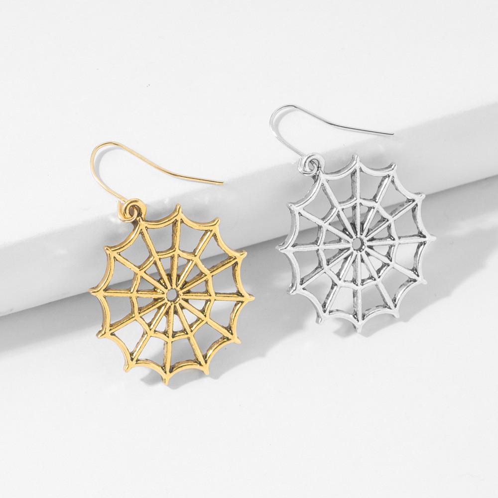 Gold Chic And Silver Spider Web Earrings Alloy Hollow Out Design For Women