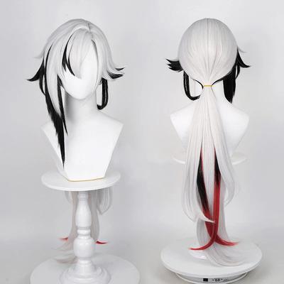 New Shin Arlecchino Cosplay Wig Game Fontaine Long White Black Red Mix Heat Resistant Synthetic Hair Anime Wigs + Wig Cap