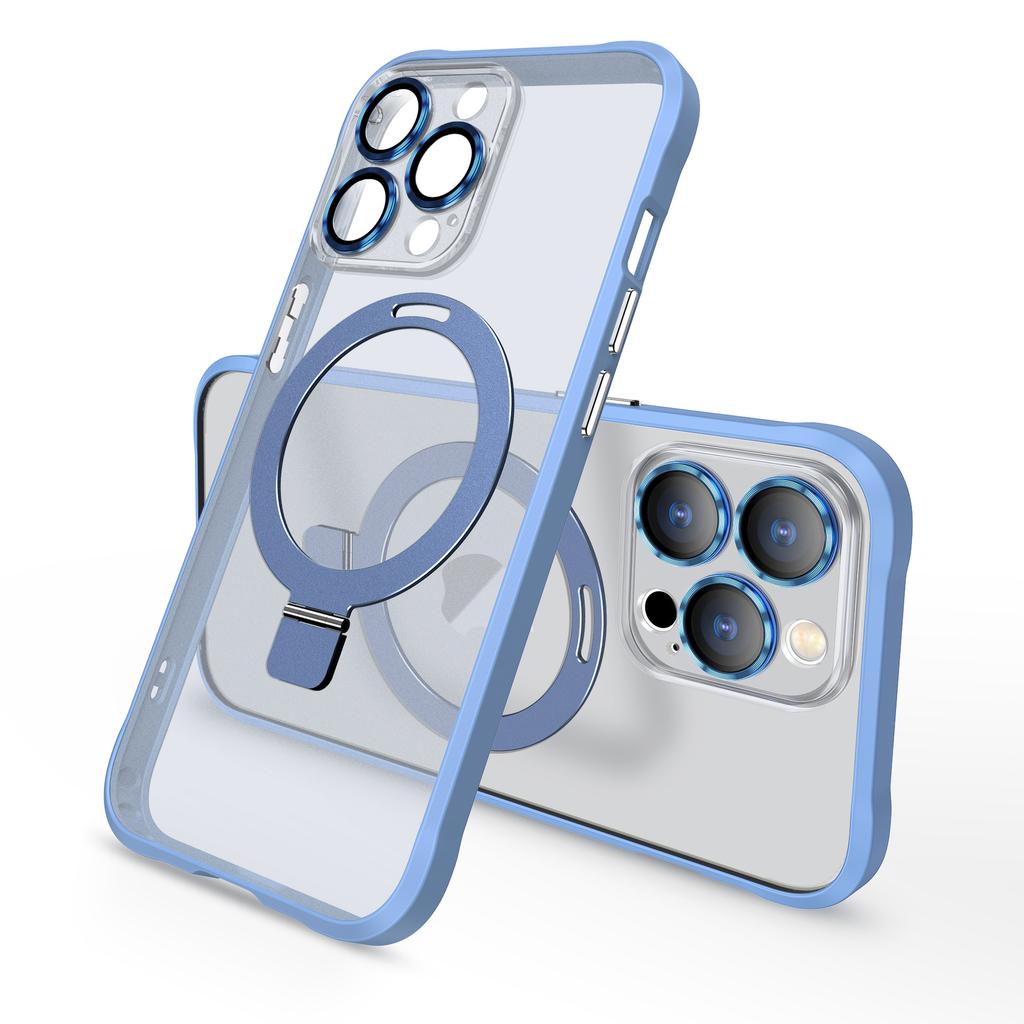 Applicable to Apple 14 magnetic suction bracket mobile phone case iPhone13Promax with lens film matte fulcrum protective case