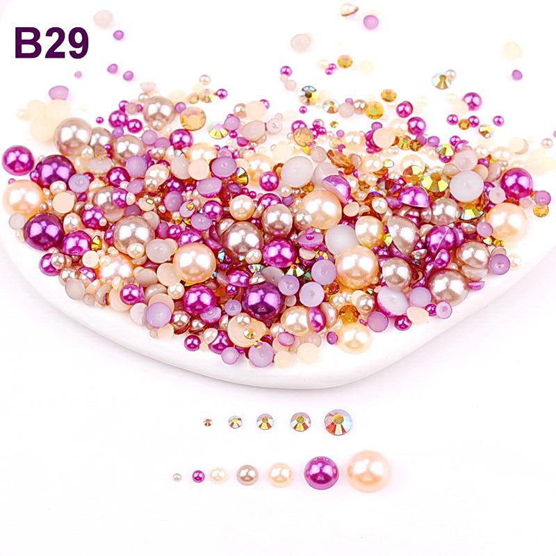 2mm-10mm Mixed Pearl & Resin AB Plated Half-Round ABS Imitation Pearl DIY Accessories