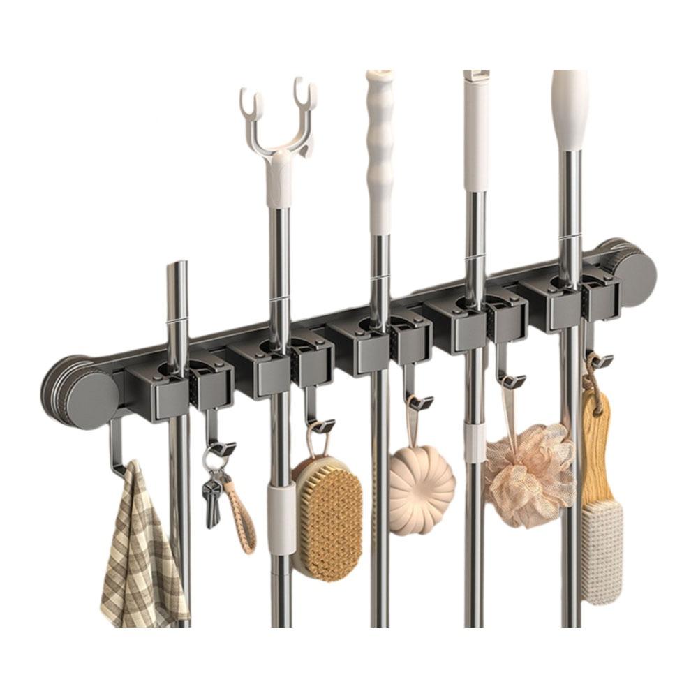 Space Aluminum Suction Cup Mop Clamp Reusable Mop Clip Rack Broom Mop Holder  Bathroom