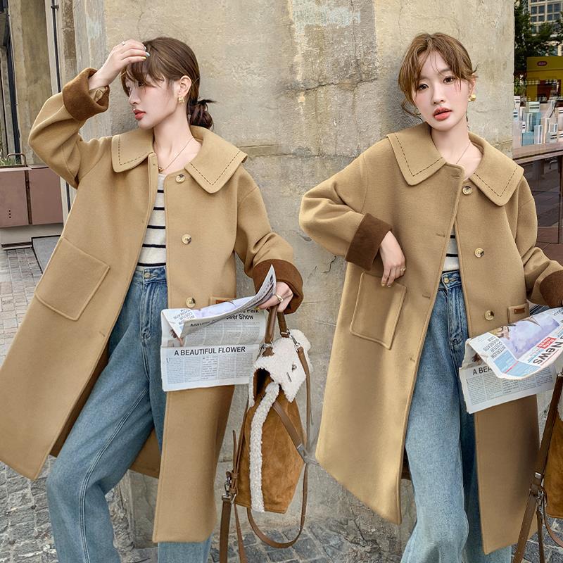 

Женское шерстяное пальто в студенческом стиле с меховым воротником Extra Large
