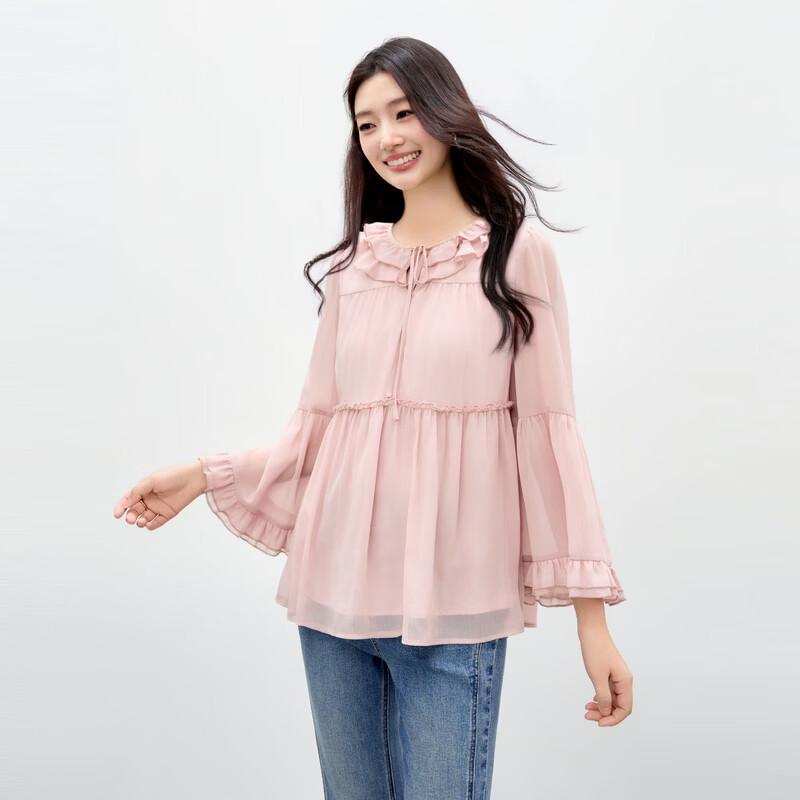 Women's Ruffle Sleeve Peter Pan Collar Loose Blouse
