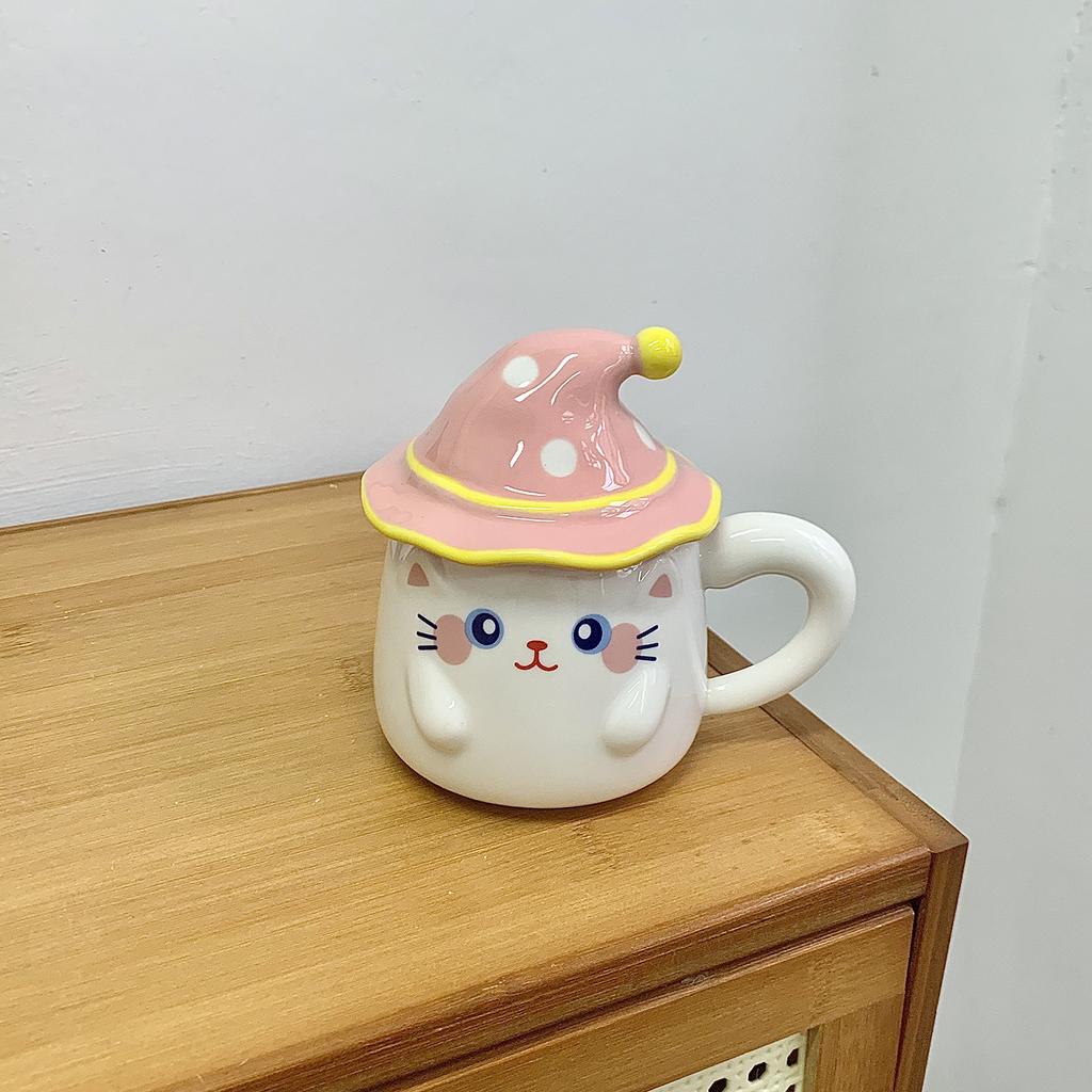 Cat mug with lid Ceramic cup Girls water cup Office coffee Breakfast cup Birthday gift souvenir