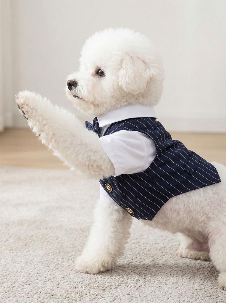 Perro Mascota Oso de Peluche Perro Pequeño Gato Primavera y Verano Ropa para Perros Traje Delgado Camisa Traje Vestido de Boda