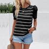 YYFS Women's Fashion Casual Summer Stripe Print Short Sleeve O-Neck Blouses & Shirts