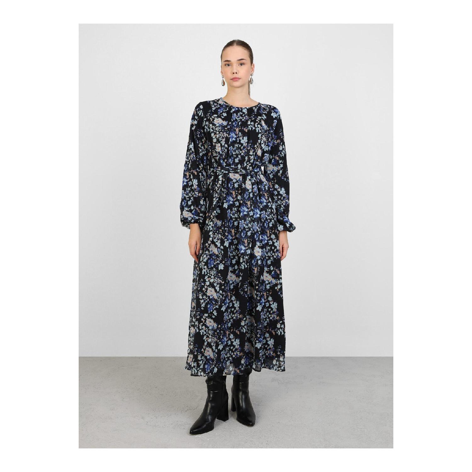 

Шифоновое платье-хиджаб с цветочным узором и объемными рукавами - Цветочный узор - Refka 36 зелёный