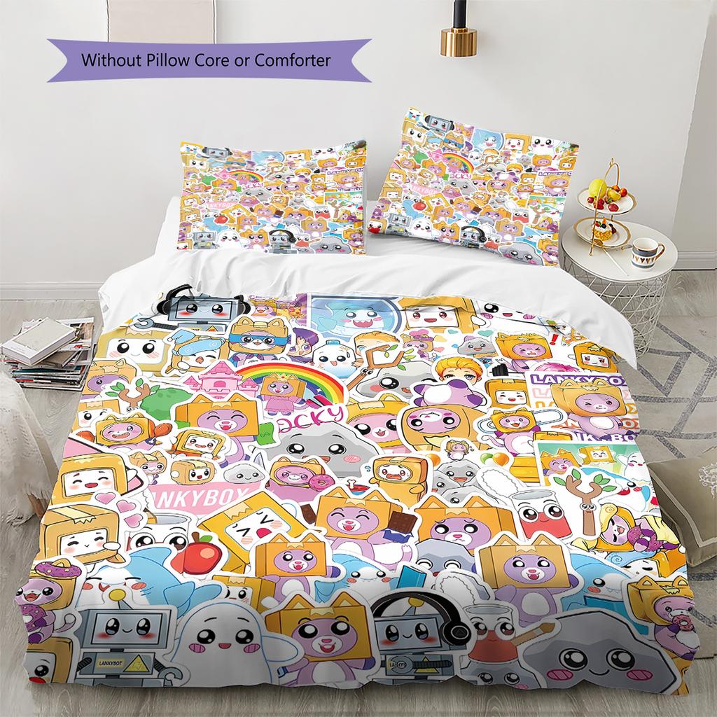 Lankybox Pattern Bedding,Quilt Set Quilt Cover Pillowcase Home Birthday Gift (1 * duvet cover + 2 * pillowcase, without core)
