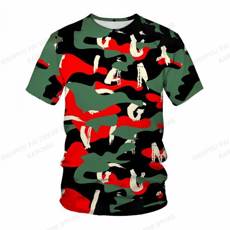 Sommer Camo T-Shirt Camouflage 3D Druck T-Shirt Herren Mode O-Ausschnitt Kurzarm T-Shirt Outdoor T-Shirt Kinder Oberteile Tee Fitness