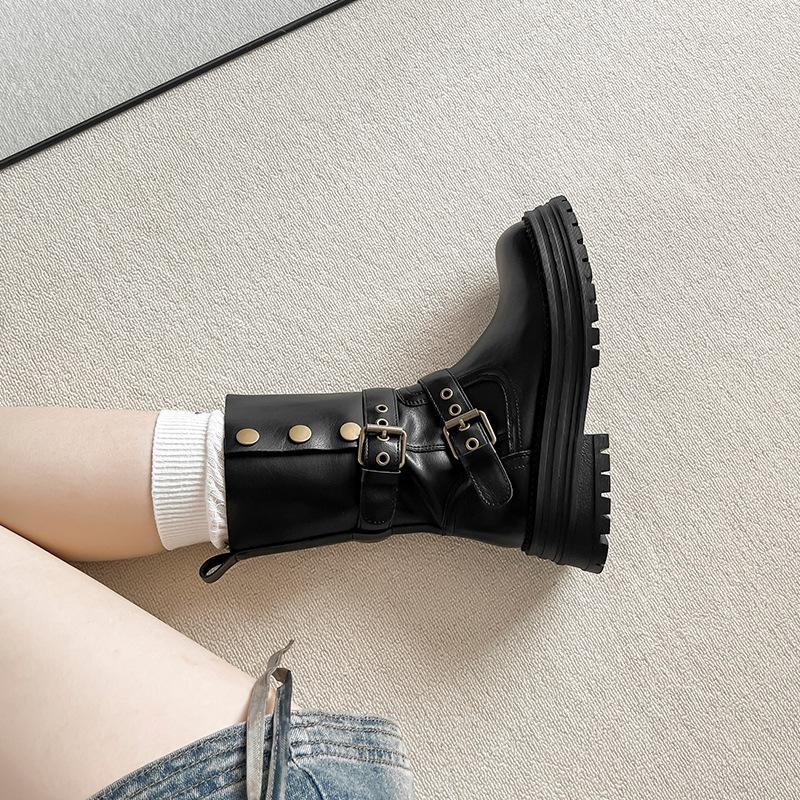 Thick-soled Maillard medium tube short boots women's 2025 autumn and winter new British style retro brown thick heel two wear Martin boots