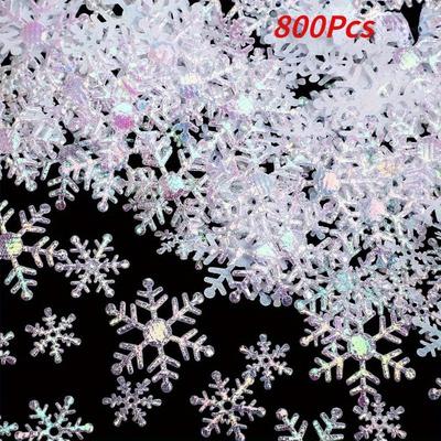 800 Pcs Snowflake Confetti Decorations - Multisize Glittery Snowflakes for Winter Wonderland, Christmas, Featherless Seasonal Décor