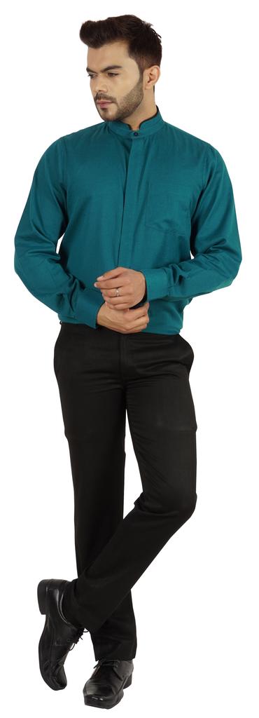 BestMan Pevná pánská košile s dlouhým rukávem pro přední čínský límec s dvojitým knoflíkem