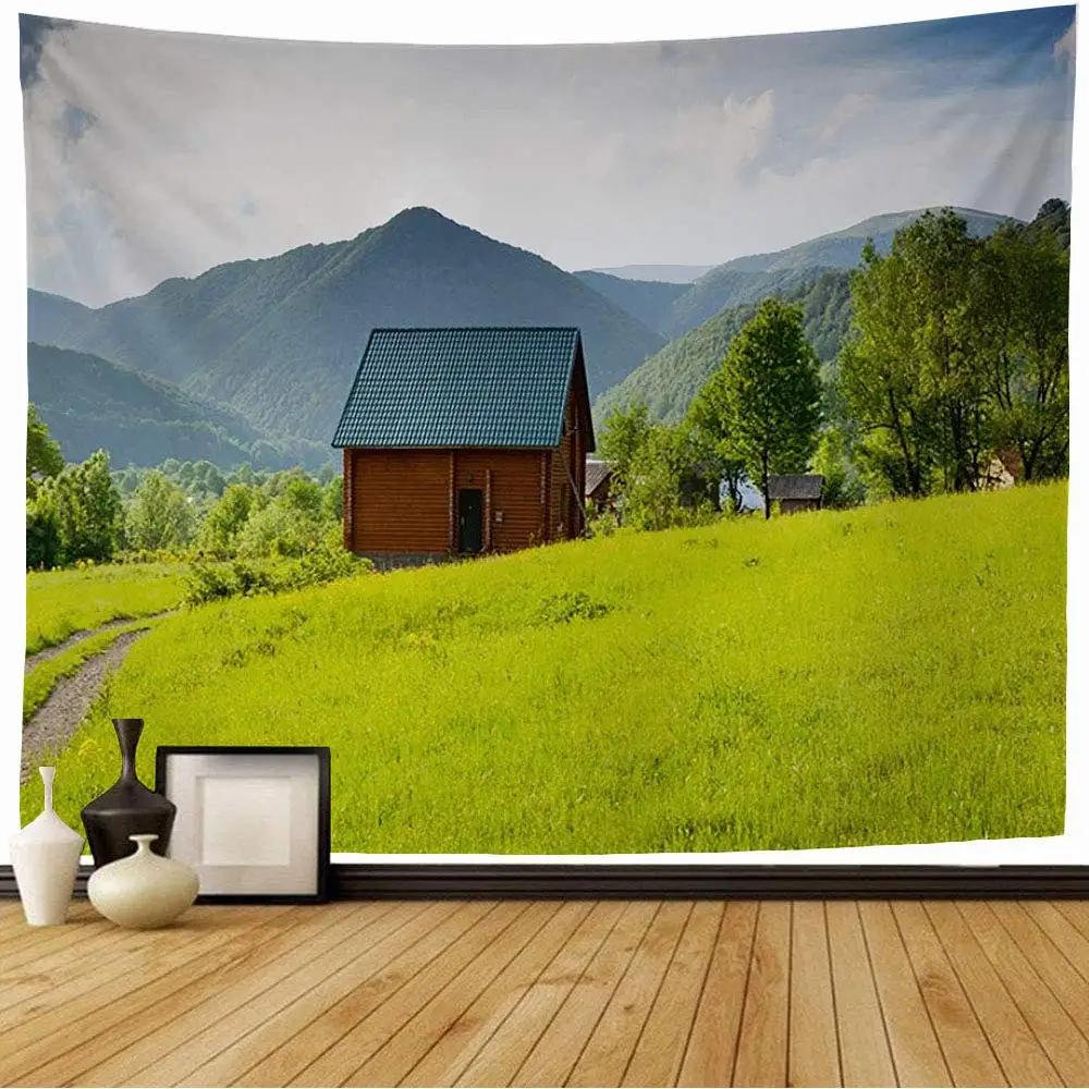 Snow House Tapestry Winter Landscape Tapestry Snowy Tree Woodland Tapestries Wall Hanging for Bedroom Living Room Dorm Office