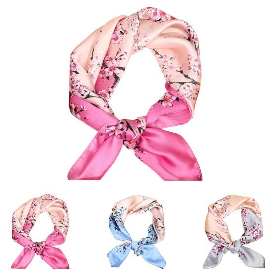 Sunscreen Exquisite Decorative Faux Silk Scarf Women Elegant Peach Blossom Pattern Square Shawl Costume Accessories