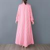 DIMANAF 2025 Plus Size Spring Dress Women Casual Vintage Long Shirt Dress Loose Stripe Buttons Basic Oversize Dress