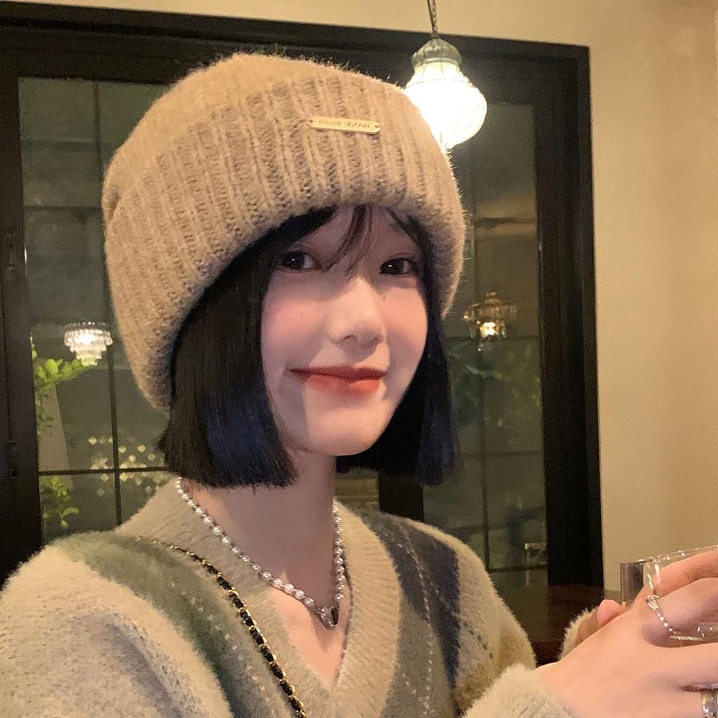 Fashionable Warm Knit Hat For Women Trendy Fluffy Beanie With Cute Bear Patch