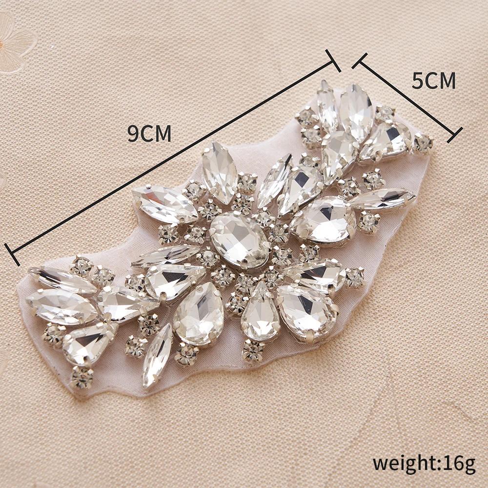 FZD 1 PC Silver Crystal Rhinestone Applique Gold Sew On For Wedding Dress Belt Pearl Patch Iron On Hot Fix Glitter Crystal Stone