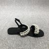 European Station 2025 Summer New European Women's Shoes Pearl Sandals One-word Buckle with Beaded Open-toed Flat Sandals Women