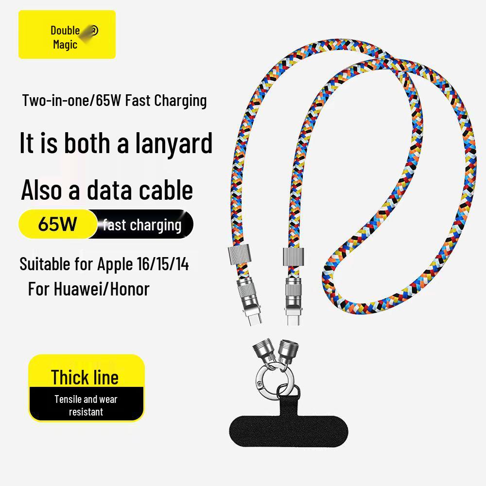 2-in-1 Mobile Phone Lanyard: Braided PD60W Fast Charging & Data Cable, Type-C