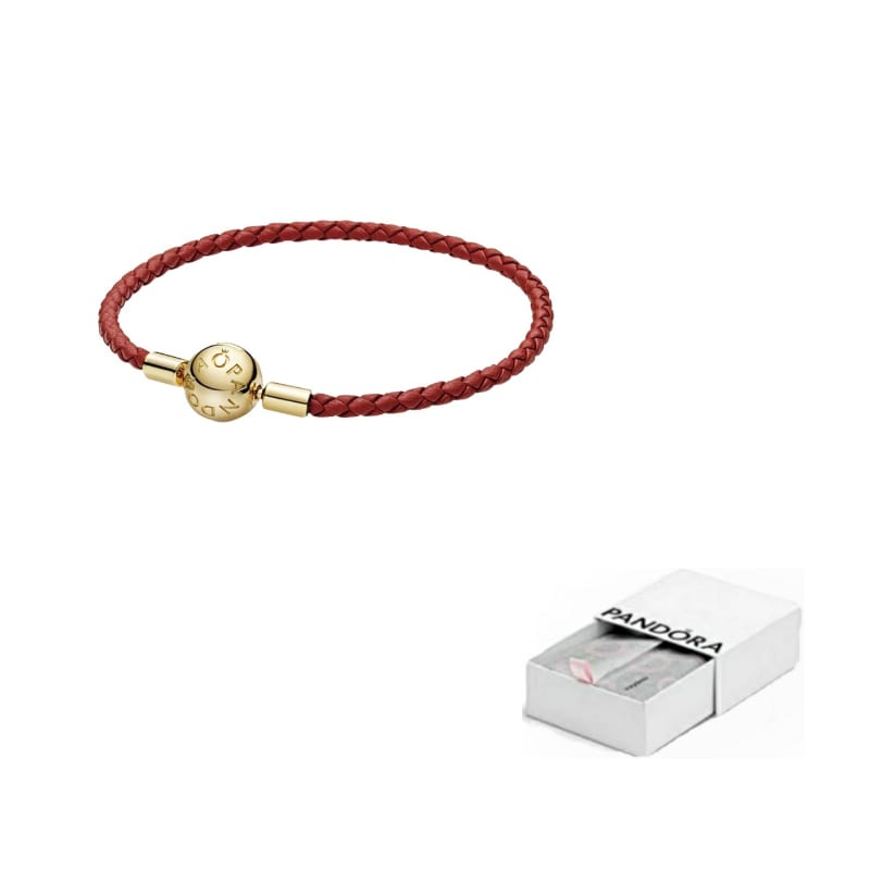 Pandora Moments Red Woven Leather Bracelet