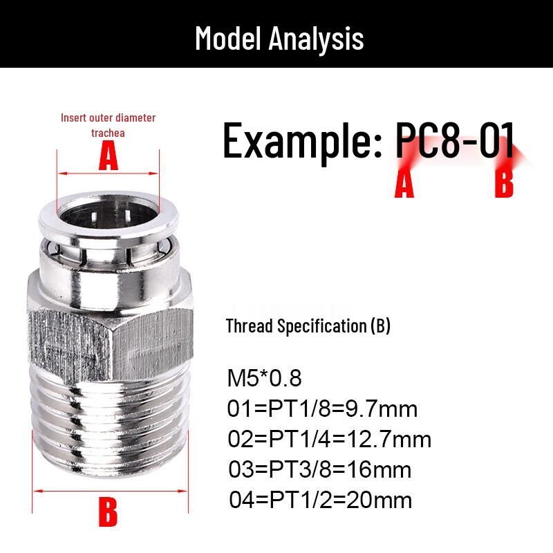 304 Stainless Steel Straight Quick Connect Pneumatic Fitting