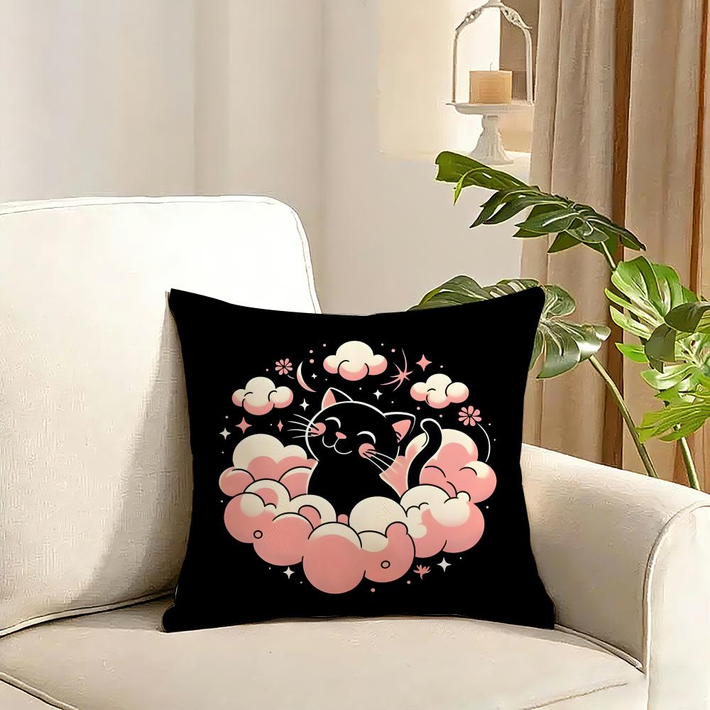 Cute Cat Cushion Cover Reversible Plush Pillow Cover Soft Fluffy Home Decor for Sofa Bedroom