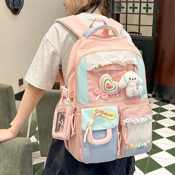 New Japanese High Value Ins Pain Pack Junior and Senior High School Students' Backpacks  Cute Contrast Color Large Capacity Backpacks.