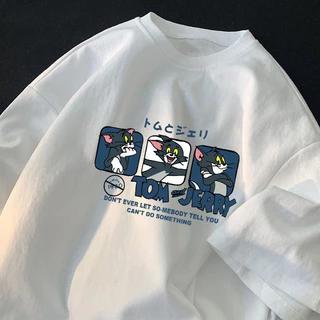 

2026 Summer Comic Form Tom and Jerry Image 100 Cotton Printed Oversize Casual Tshirt Adult Children Parentchild Top Homewear S