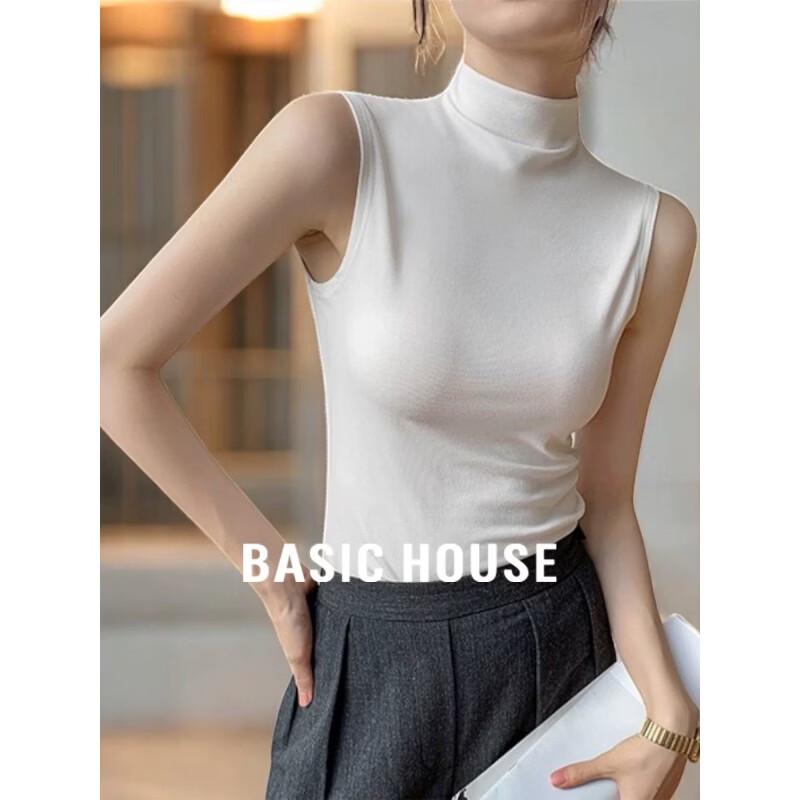 Basic House Women s Mock Neck Ribbed Tank Top M