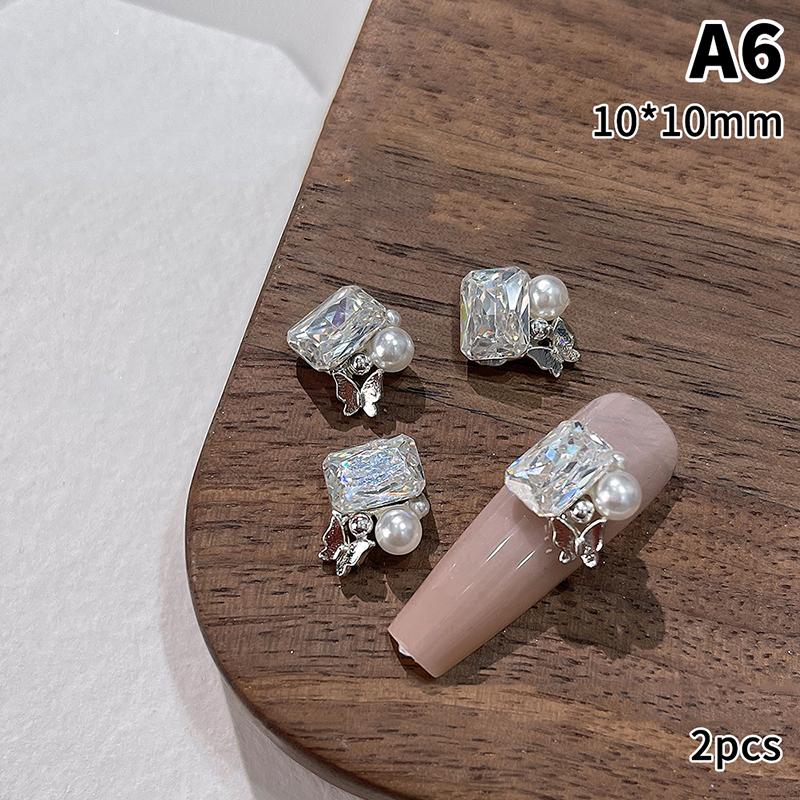 2Pcs Transparent Crystal Nail File Diamond Luxury Heart Square Nail Art Rhinestones Gems Sparkle Glass Nail Stones Diy Charms