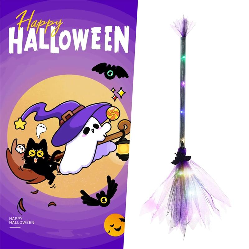 A84X-Adjustable LED Light-Up Witch Broom Halloween LED Light For Party Cosplay Witches Broom Decoration