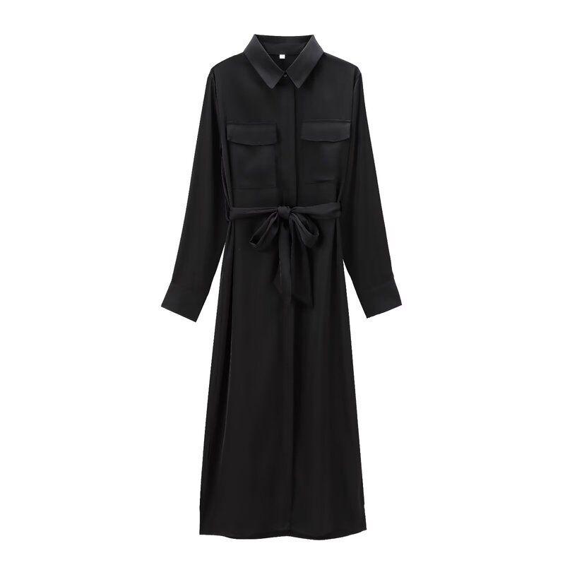 Fashion Style 2024 Autumn New Women's Clothing Stylish Silk Satin Textured Shirt Style Dress 8685611