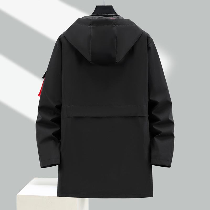 Men's Spring and Autumn Plus Size Hooded Casual Windbreaker Medium Long Loose Casual Workwear Jacket