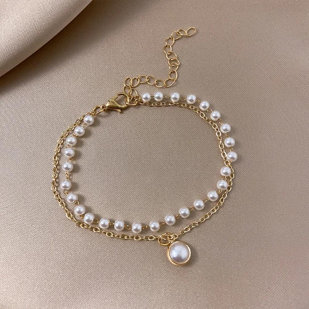 

Romantic Double Layer Pearl Charm Bracelet Fashion Multi-layer Cute Girl Bracelet for Women Party Holiday Birthday Gift Jewelry