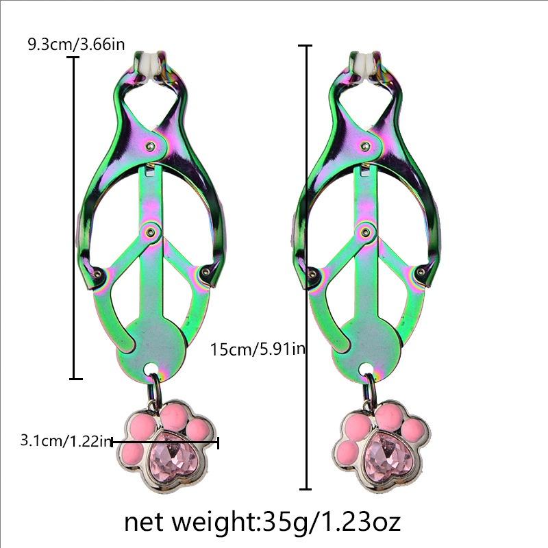 Nipple Clitoris Clamp Labia Clip,BDSM Bondage 4 Metal Clip Chained Shaking Stimulate Massage Breast Sex Toy For Women Adult Game